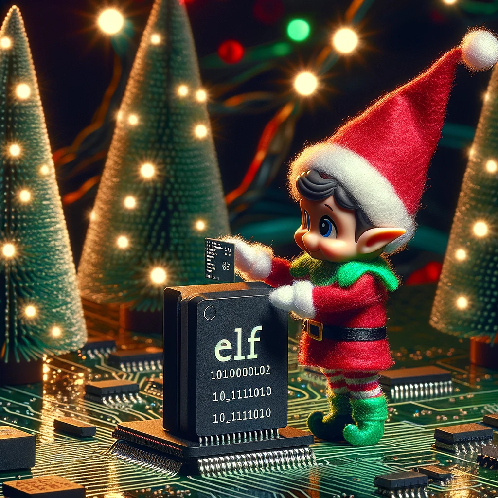 Cover image representing a small ELF making a program